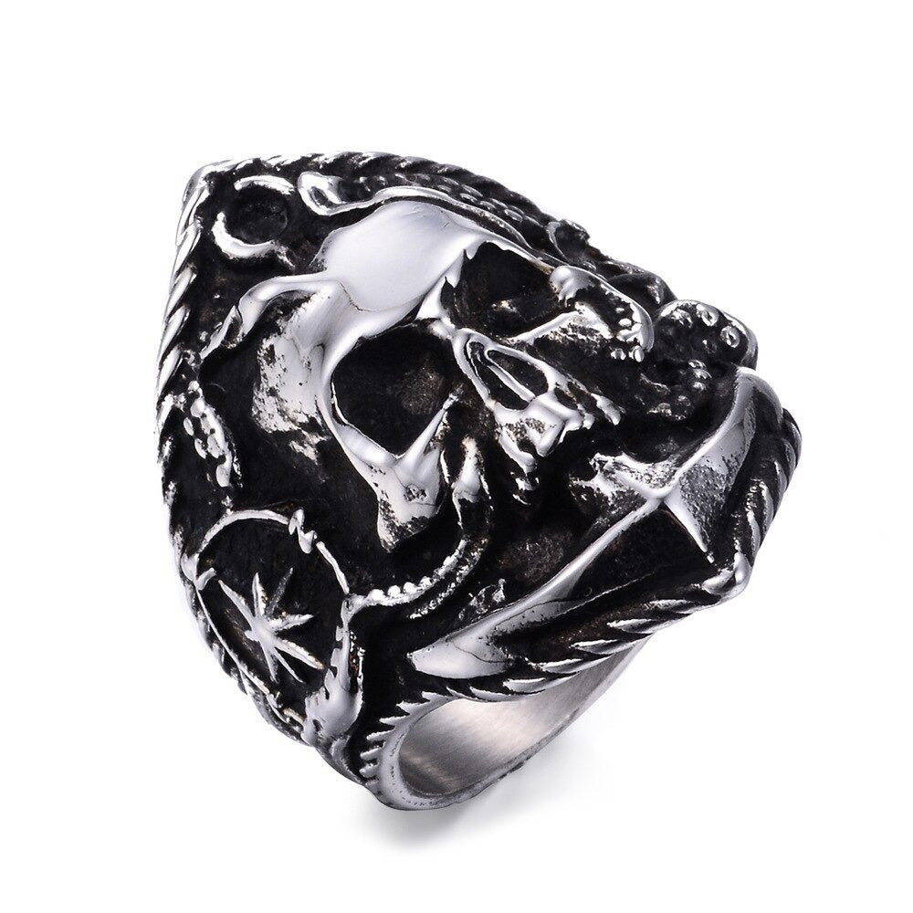 Anchor Skull Rings / Buccaneer Compass Octopus Tentacle Skull Ring / Punk Biker Jewelry