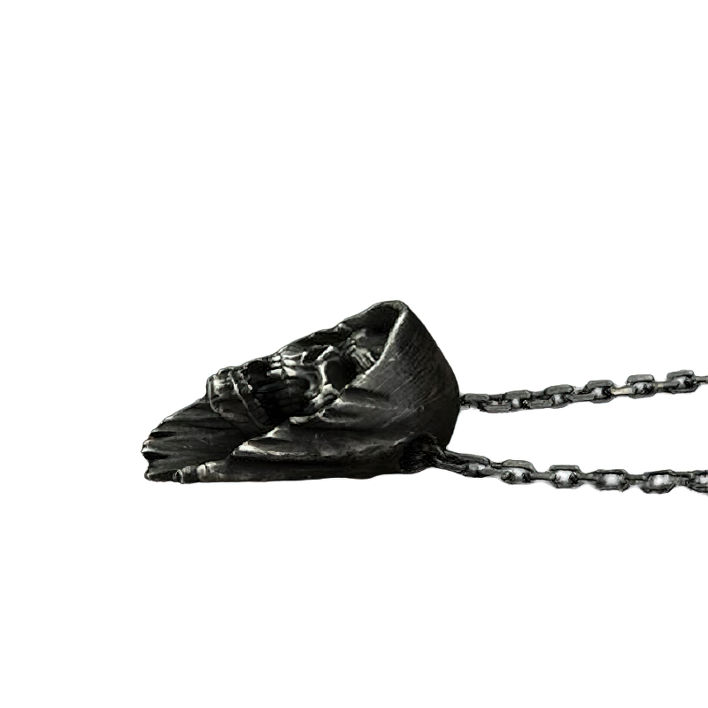 Pendant Skeleton Skull in Hood / Stainless Steel Necklace / Goth Jewelry