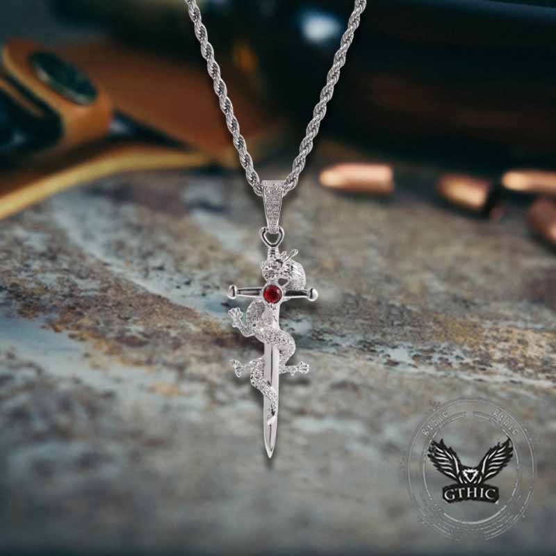 Dragon Entwined Cross Zircon Copper Pendant
