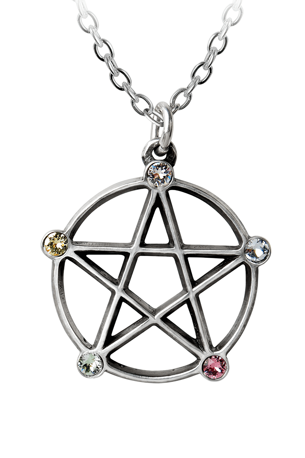 Wiccan Pentagram Pendant With Elemental Crystal Points