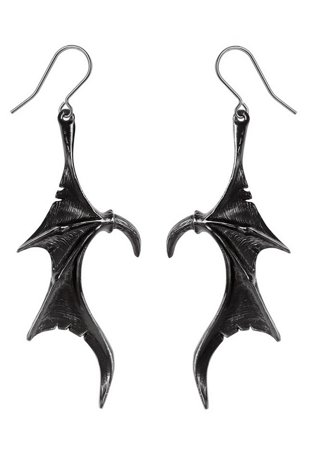 Wings of Midnight Dragon Earrings With Pewter Wings