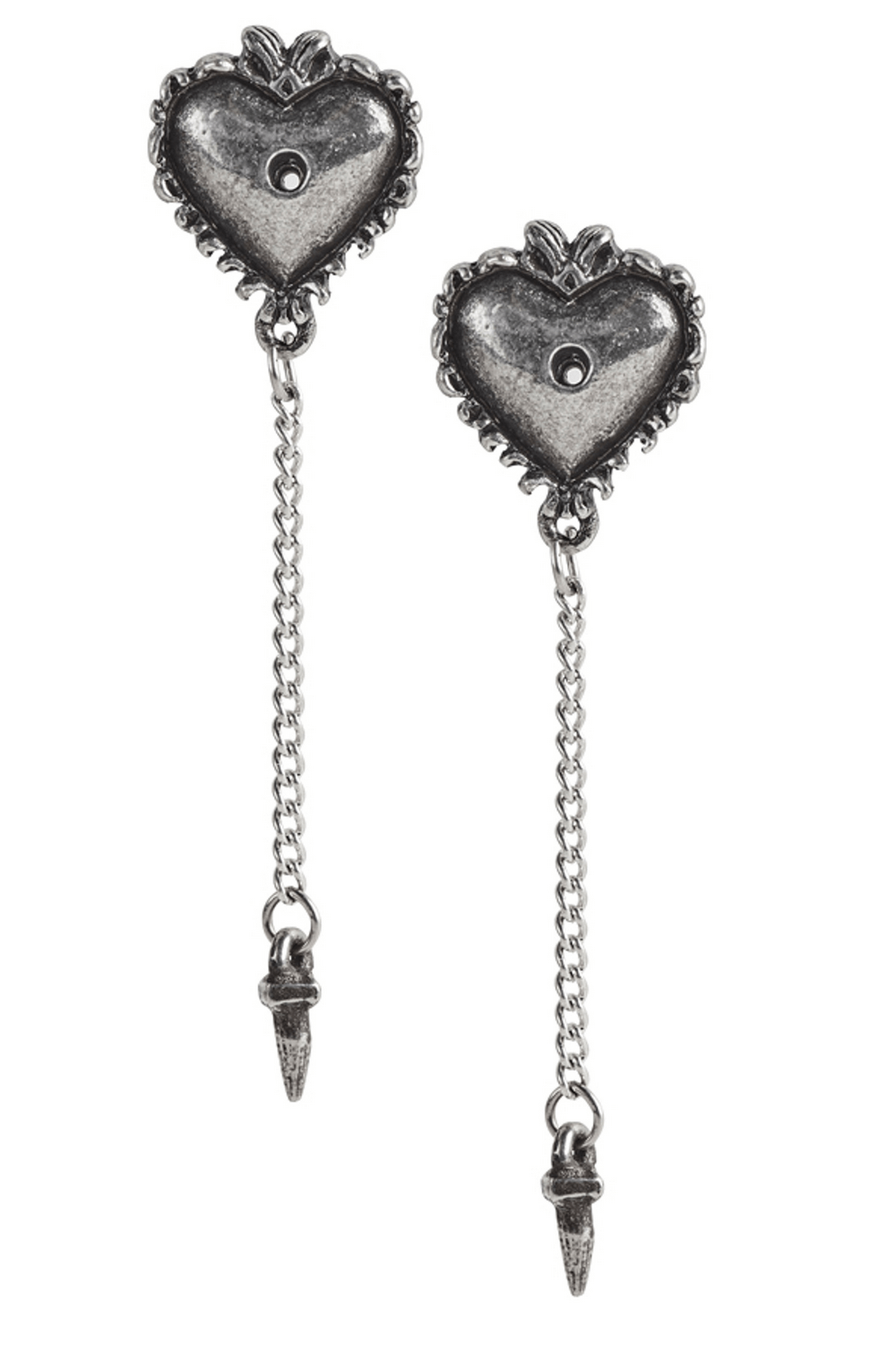 Witches Heart Stud Earrings With Pewter Pin and Chain