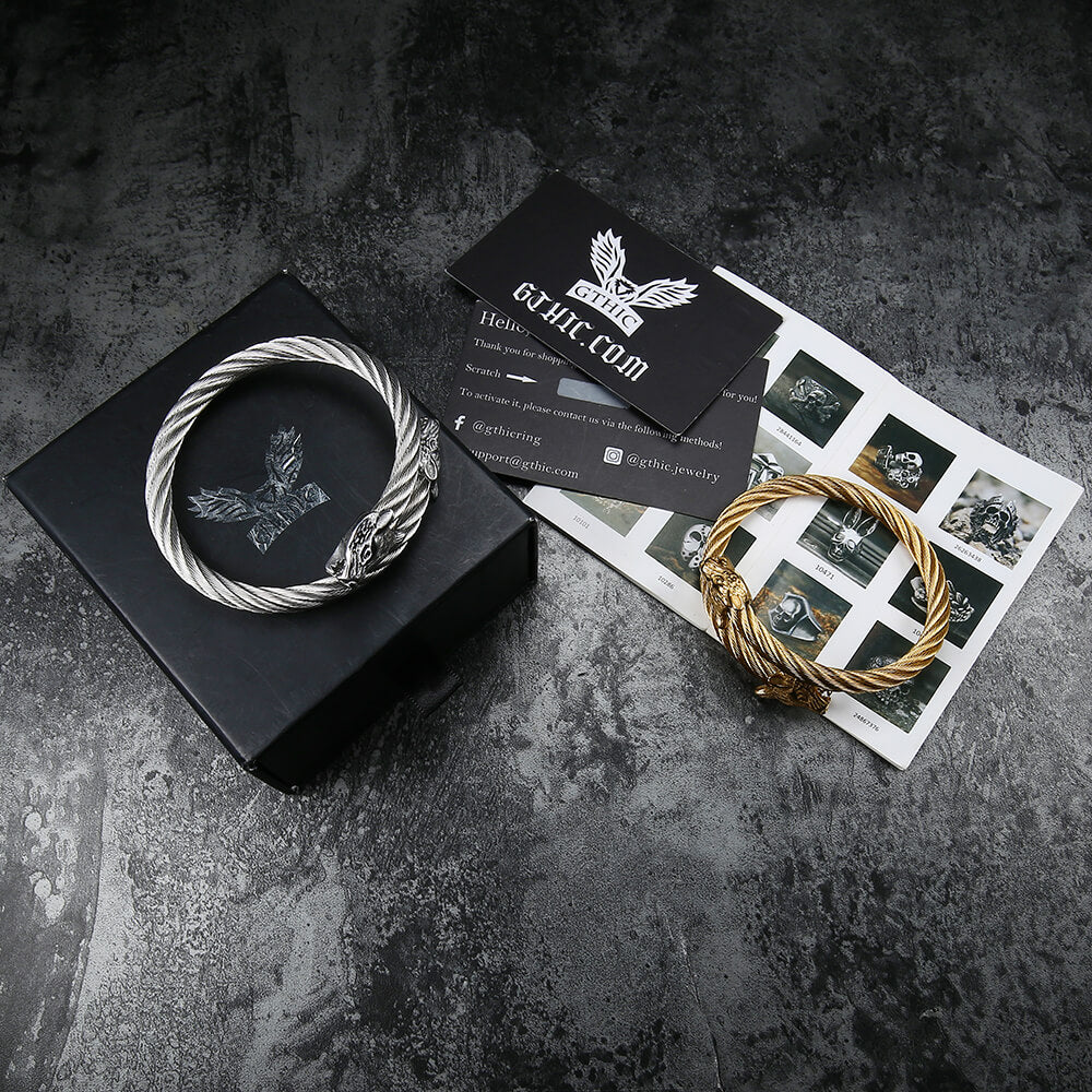Wolf Head Stainless Steel Open Bracelet