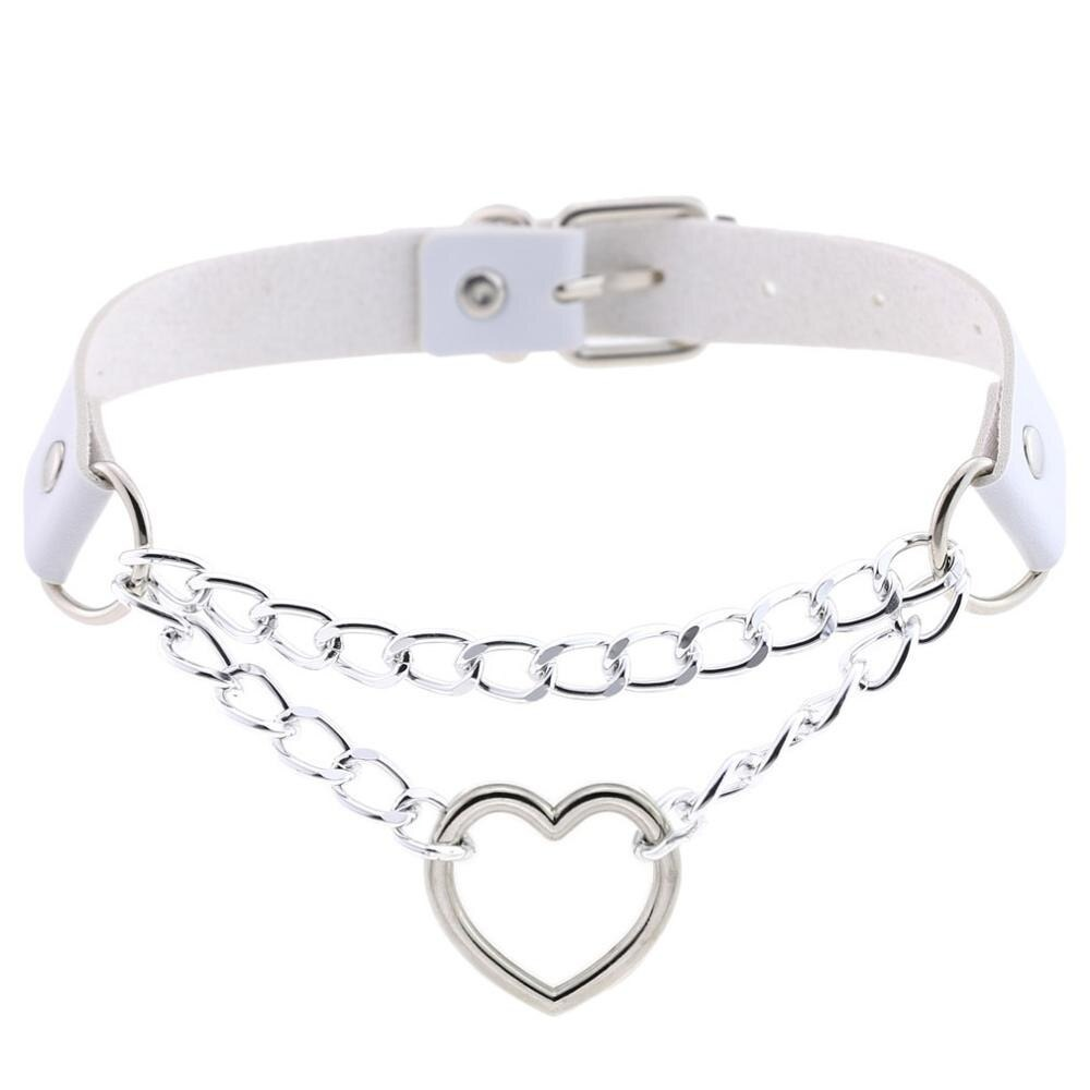 Necklace With Pendant Heart in Punk Style / Pu Leather Choker With Chain