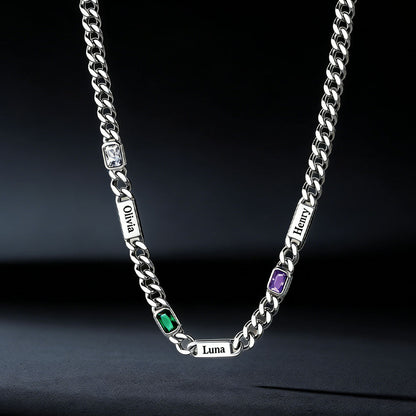 Customized Birthstone Cuban Chain Necklace With Name for
