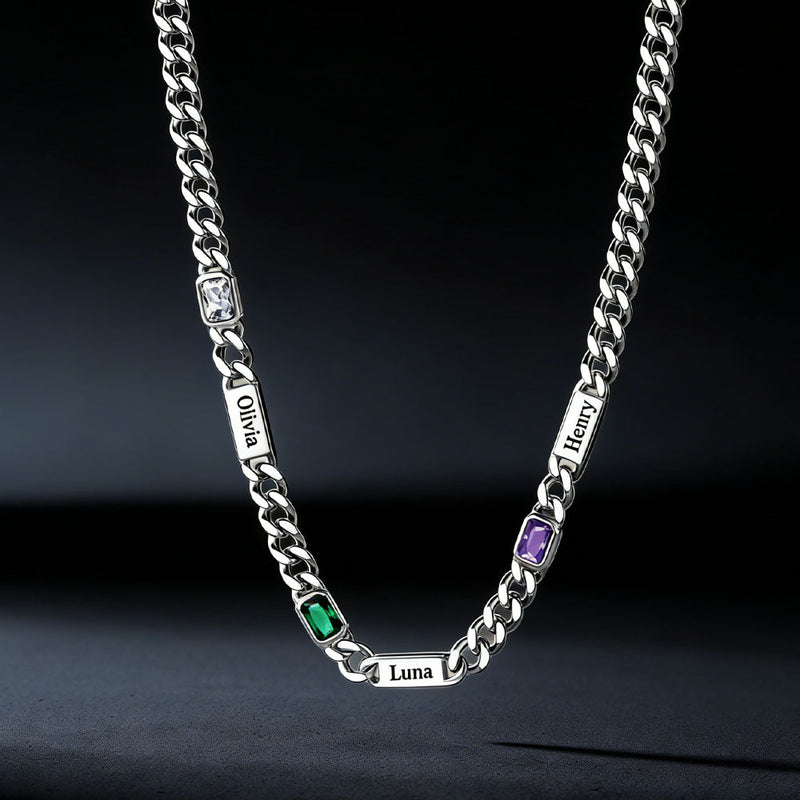 Customized Birthstone Cuban Chain Necklace With Name for
