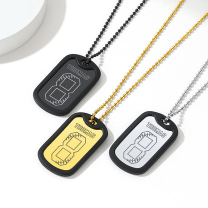 Engraved Baseball Jersey Number Dog Tag Necklace for Athletes, Stainless Steel Sports Jewelry