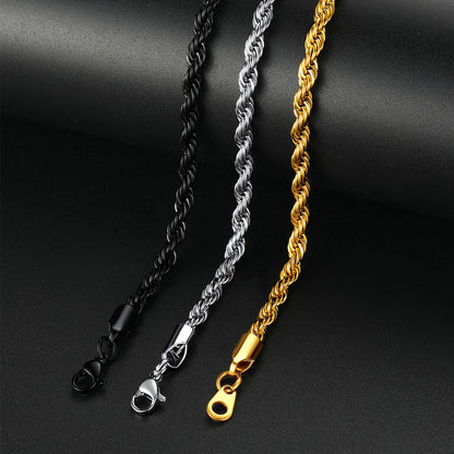 Twisted Rope Chain Stainless Steel Link Necklace for