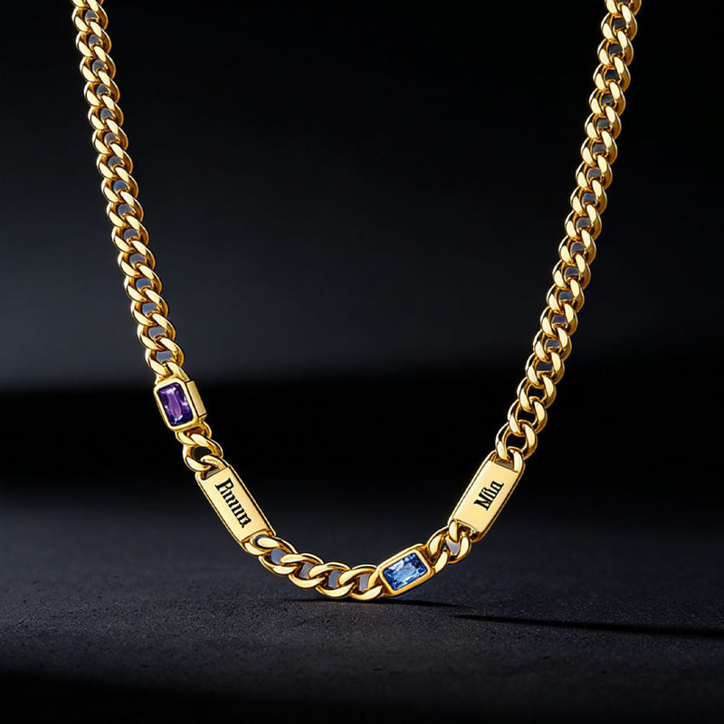 Customized Birthstone Cuban Chain Necklace With Name for