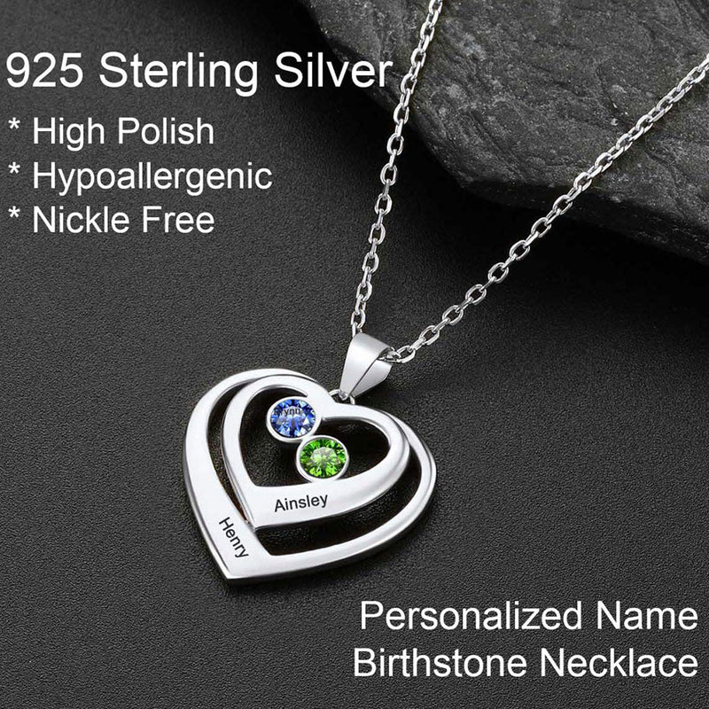 Personalized Sterling Silver Birthstone Heart Necklace