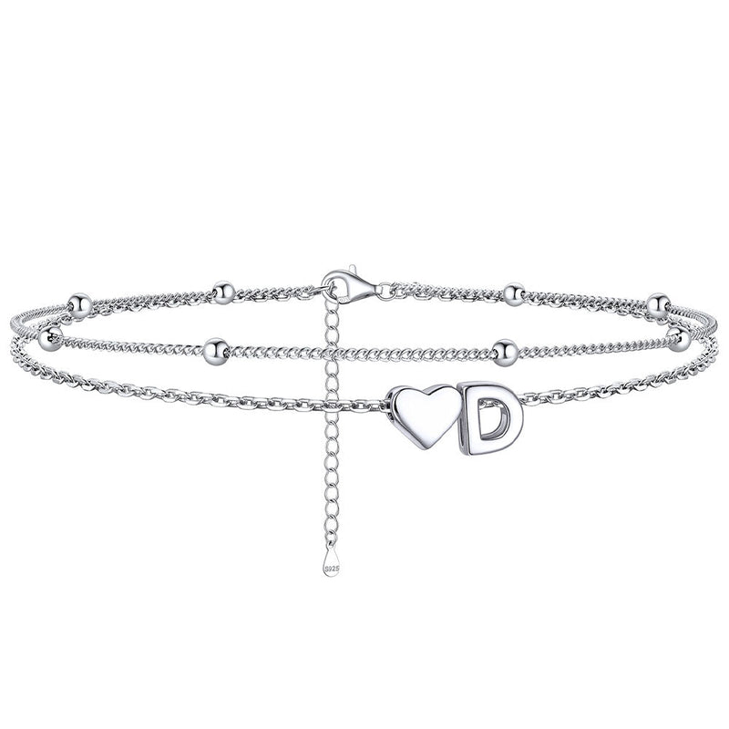 Sterling Silver Initial Heart Layered Anklet for