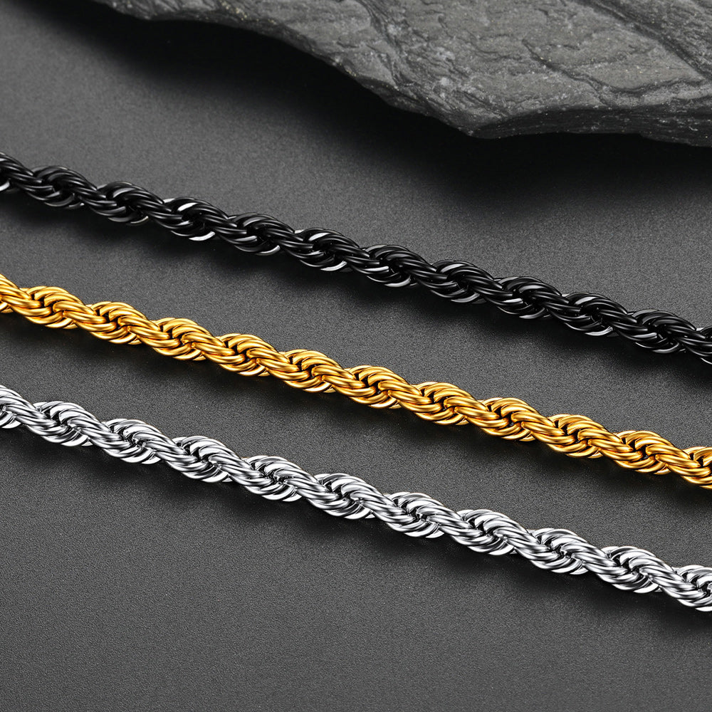 Twisted Rope Chain Stainless Steel Link Necklace for