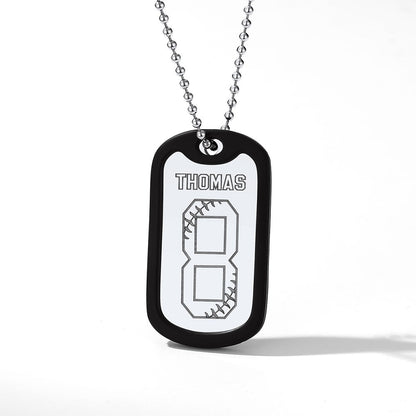 Engraved Baseball Jersey Number Dog Tag Necklace for Athletes, Stainless Steel Sports Jewelry