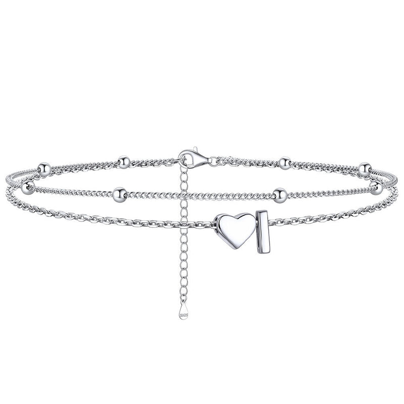 Sterling Silver Initial Heart Layered Anklet for