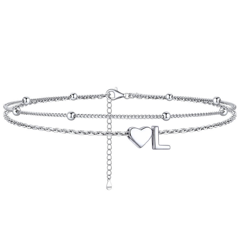 Sterling Silver Initial Heart Layered Anklet for