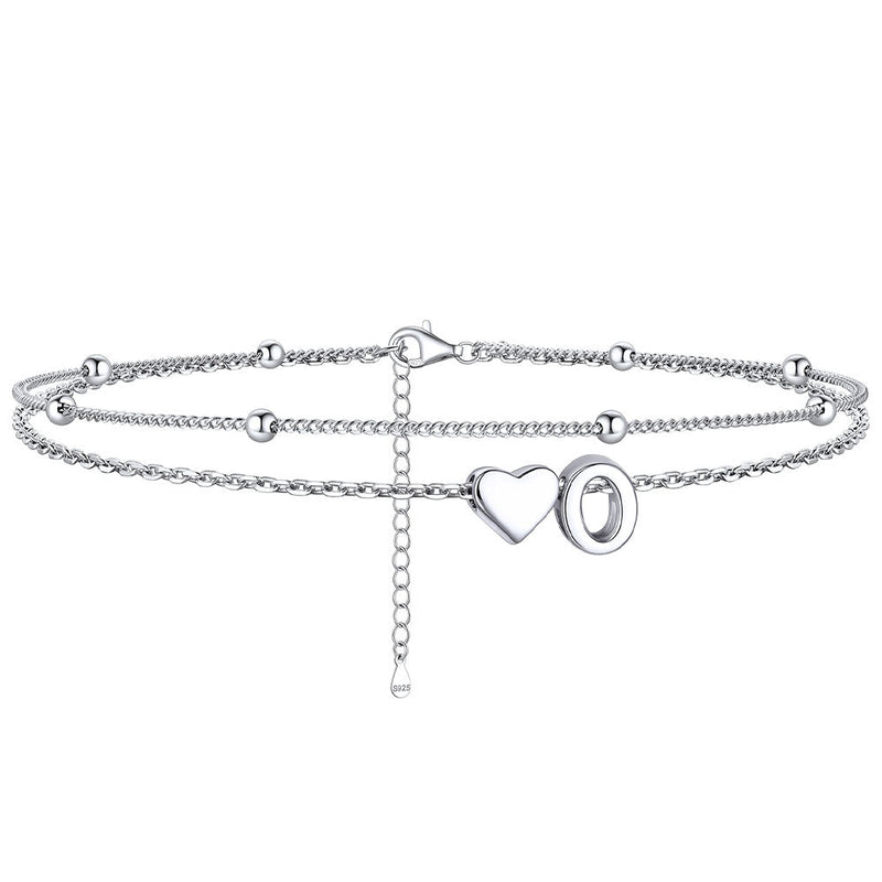 Sterling Silver Initial Heart Layered Anklet for