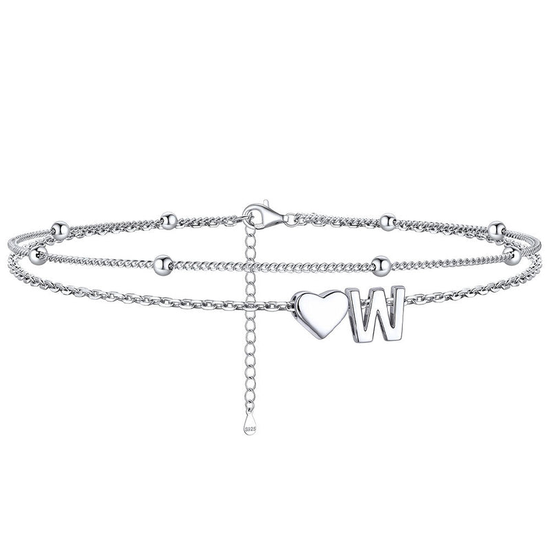 Sterling Silver Initial Heart Layered Anklet for