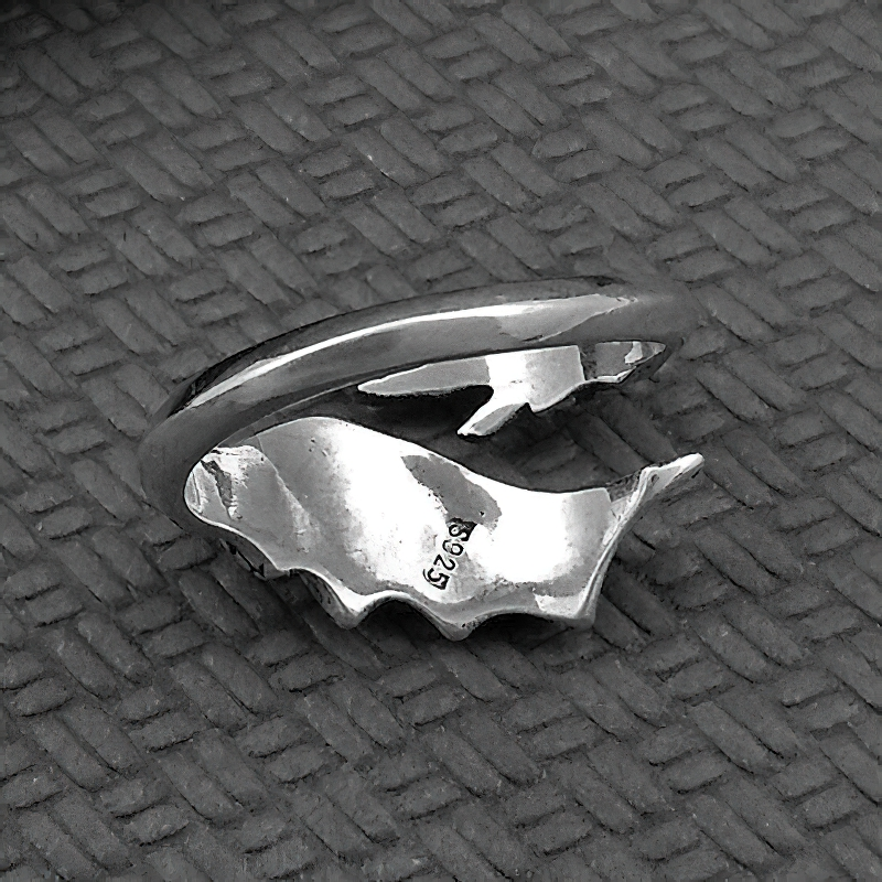 Adjustable Ring of Evil Feather Wing / Gothic Jewelry of 925 Sterling Silver