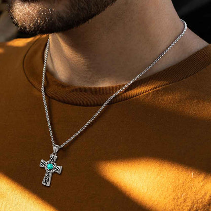 Turquoise Celtic Cross Pendant Necklace for