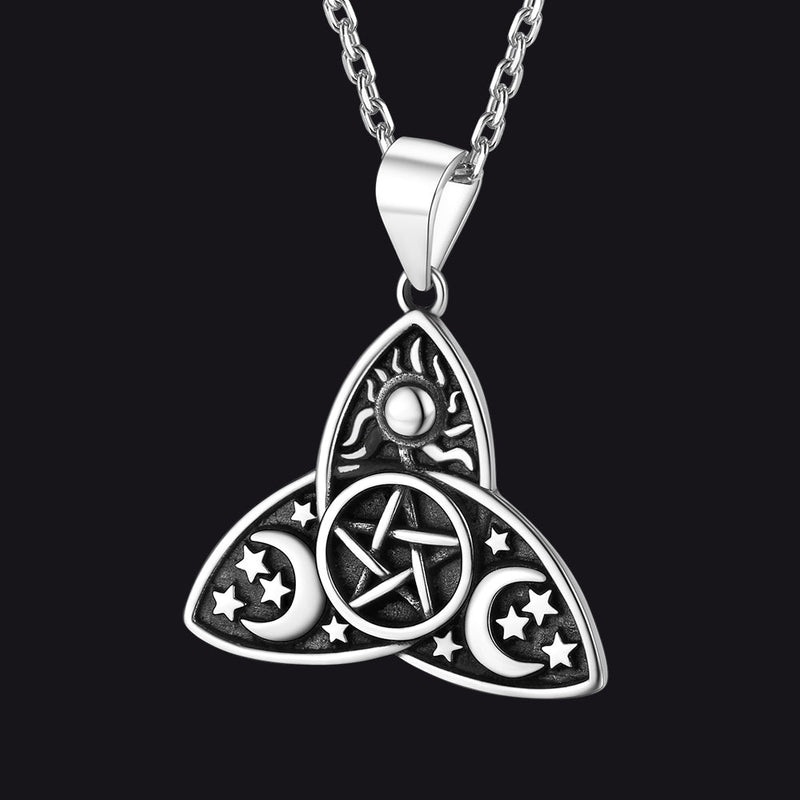 Triple Moon Goddess Pentagram Necklace for