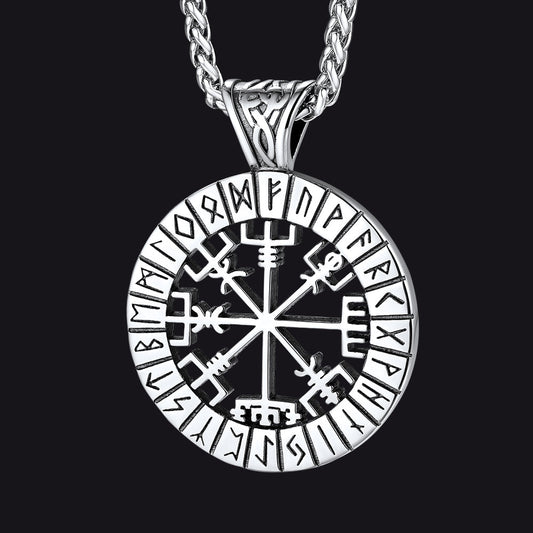 Viking Runes Vegvisir Compass Necklace Pendant for