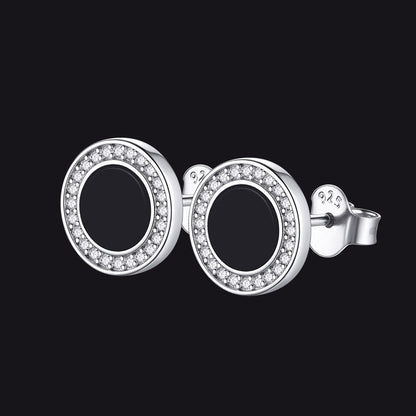 Black Onyx Diamond Stud Earrings for Sterling Silver