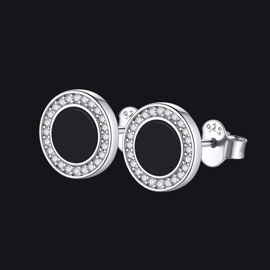 Black Onyx Diamond Stud Earrings for Sterling Silver