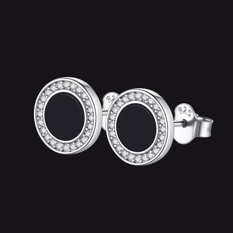 Black Onyx Diamond Stud Earrings for Sterling Silver