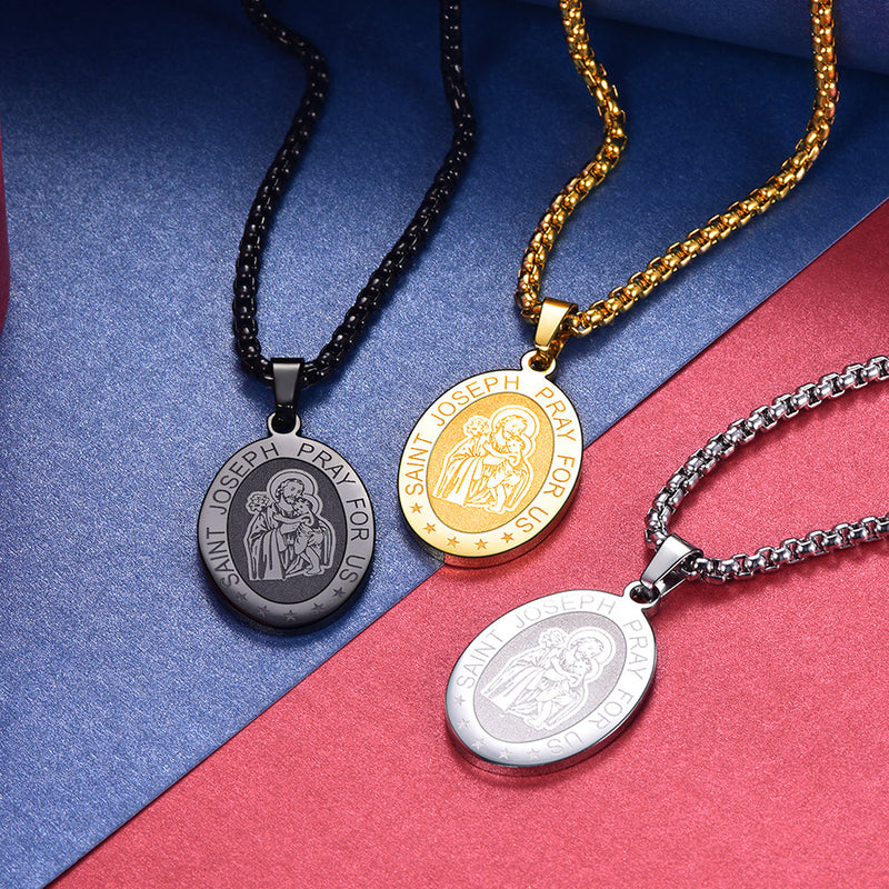 Saint Joseph Engraved Necklace Catholic Saints Medal