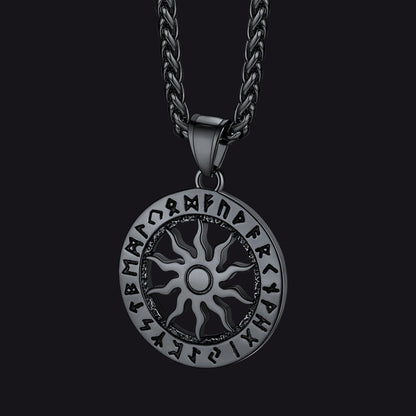Viking Sun Wheel Rune Pendant Necklace for