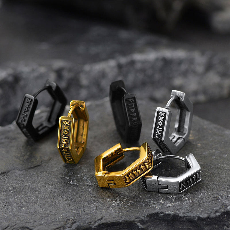 Viking Hexagon Runes Hoop Earrings for