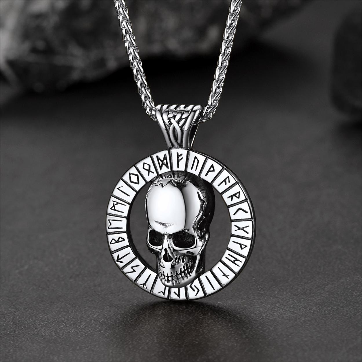 Flash Viking Runes Skull Necklace for