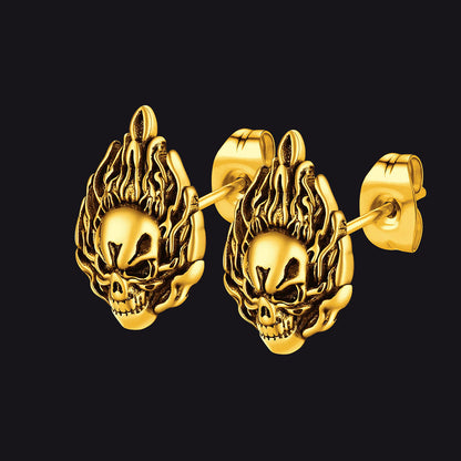 Flame Skull Stud Earrings for
