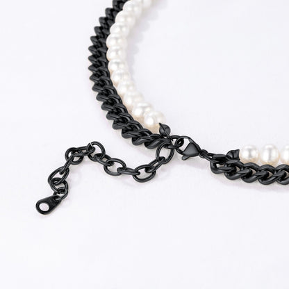 Freshwater Pearl & Cuban Link Chain Necklace for