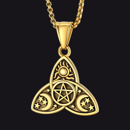 Triple Moon Goddess Pentagram Necklace for