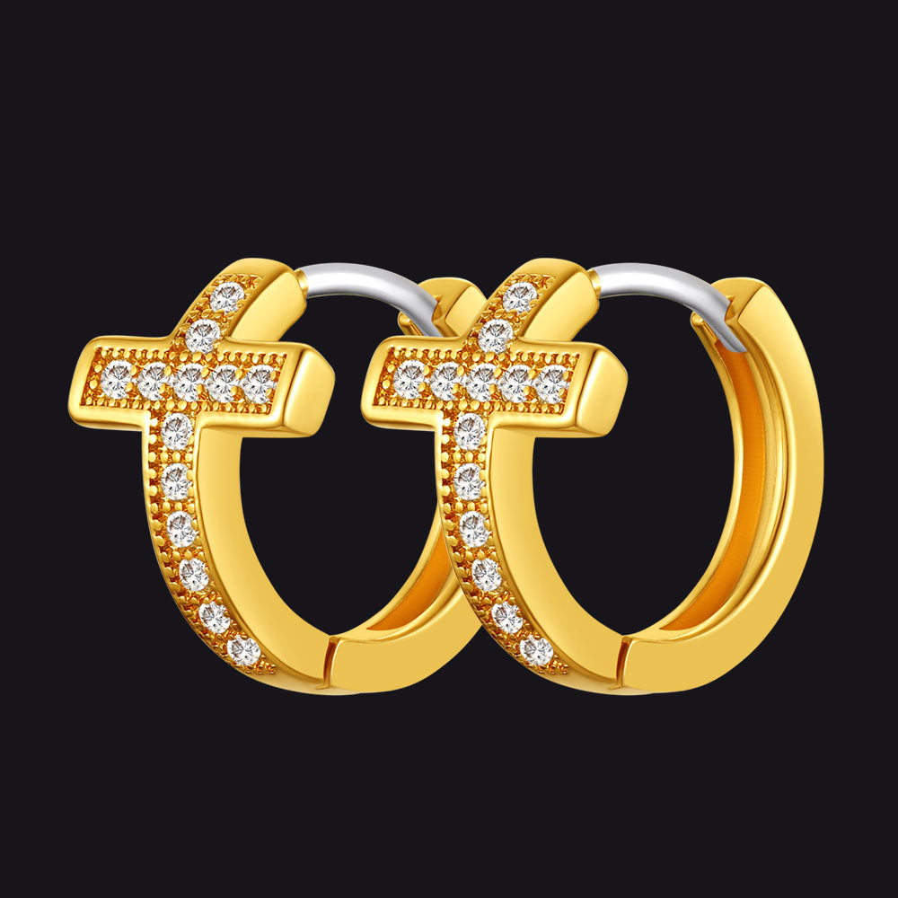 Cubic Zirconia Cross Hoop Earrings for