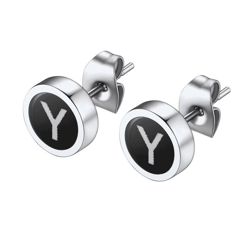 Personalized Black Enamel Initial Letter Stud Earrings for