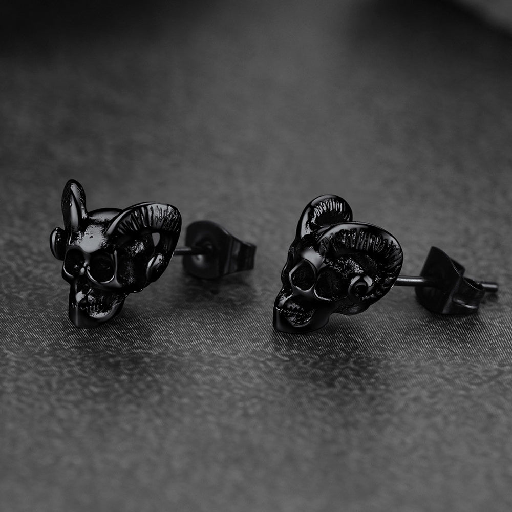 Satanic Baphomet Goat Skull Head Stud Earrings for