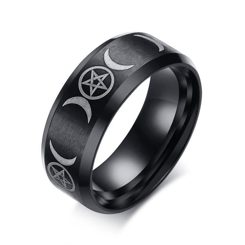 Laser Engraved Triple Goddess Moon Ring