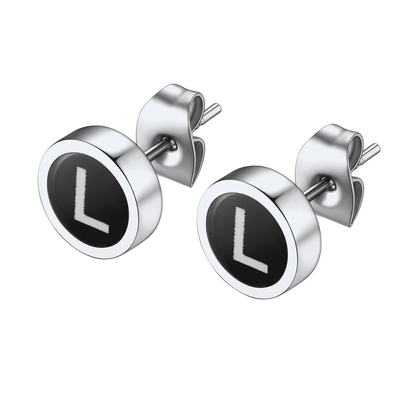 Personalized Black Enamel Initial Letter Stud Earrings for