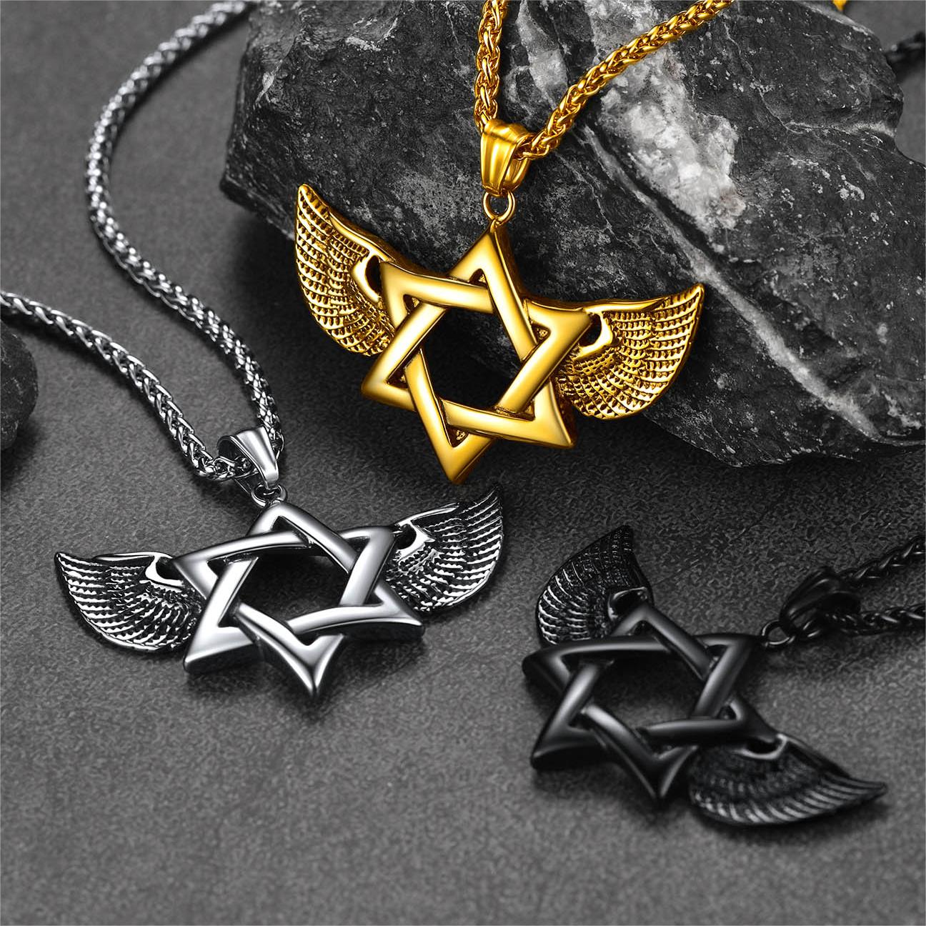 Flash Jewish Star of David Necklace With Wing for
