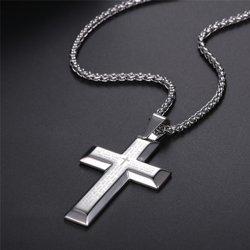 Christian Lord's Prayer Cross Necklace for