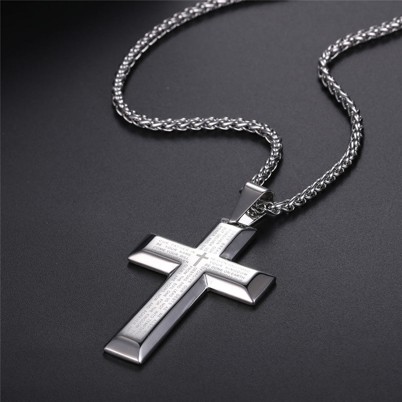 Christian Lord's Prayer Cross Necklace for