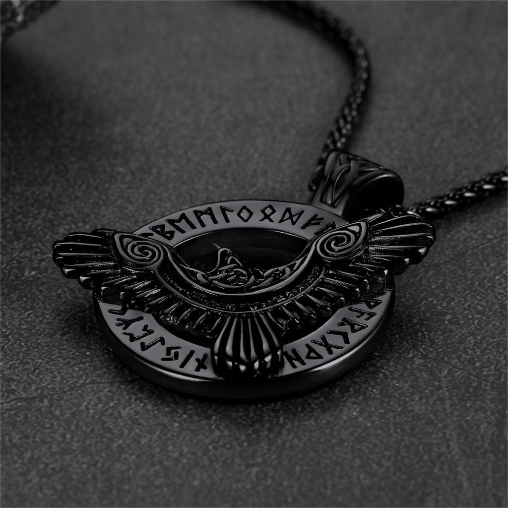 Viking Odin's Raven Necklace for With Runes