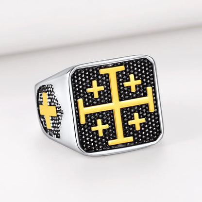 Faithheart Jerusalem Cross Signet Ring for