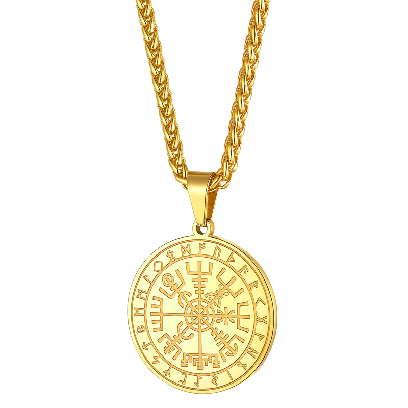 Viking Compass Coin Vegvisir Necklace With Rune