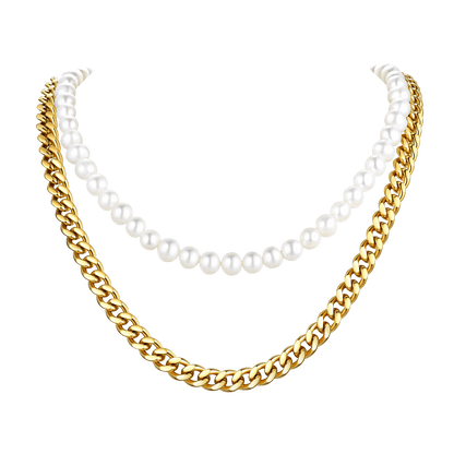Freshwater Pearl & Cuban Link Chain Necklace for