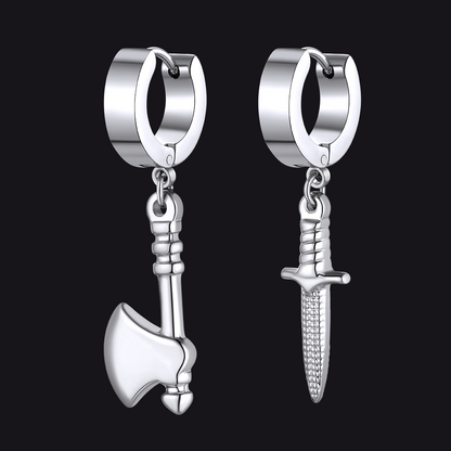 Punk Battle Axe Dagger Dangle Hoop Earring for