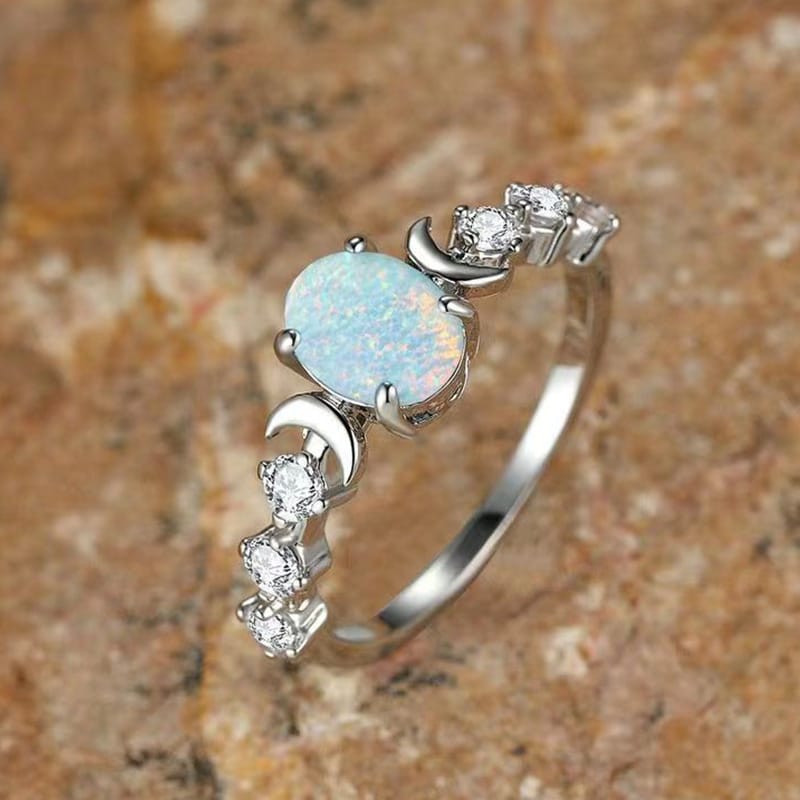 Triple Moon Goddess Opal Ring
