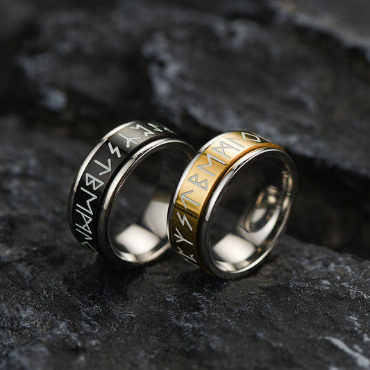 Viking Runes Fidget Anxiety Stainless Steel Ring for Couple